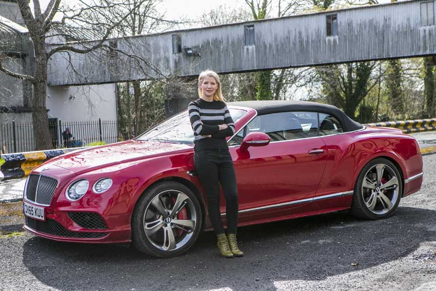 Geraldine Herbert and the Bentley Continental GTC Speed. Pic by Kyran O'Brien
